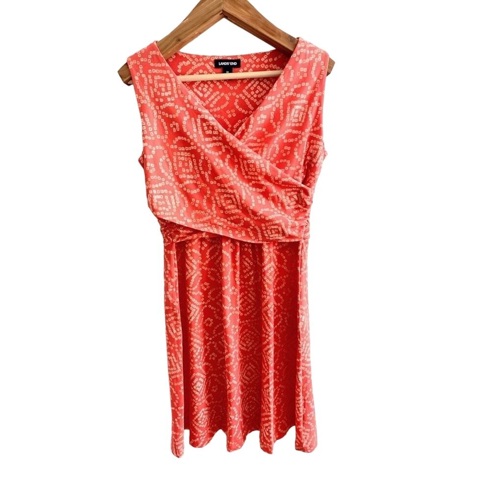 Lands' End Surplice Midi Sleeveless Dress - Coral/White Medium (10/12)